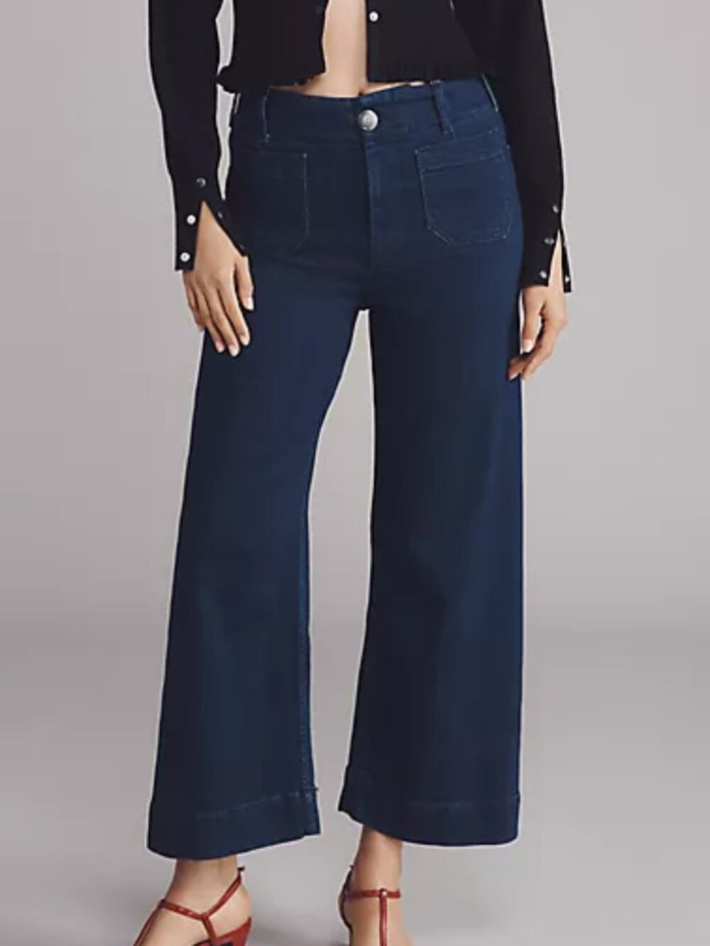 Anthropologie Maeve Colette High-Rise Wide-Leg Cropped Jeans Dark Denim, 23 Tall